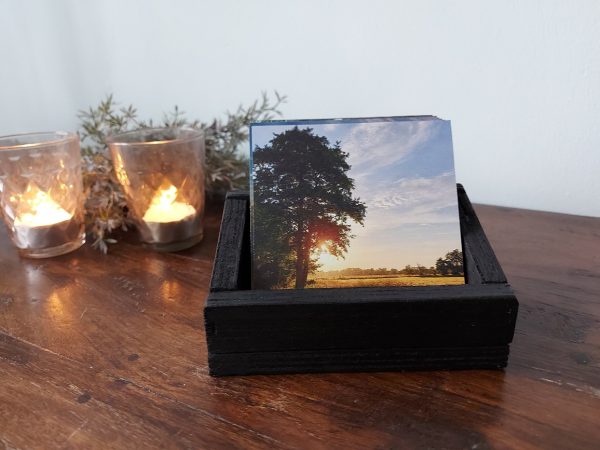 Landelijke onderzetters - Boom met zonsondergang bij graanveld - Dibond - Afbeelding 3